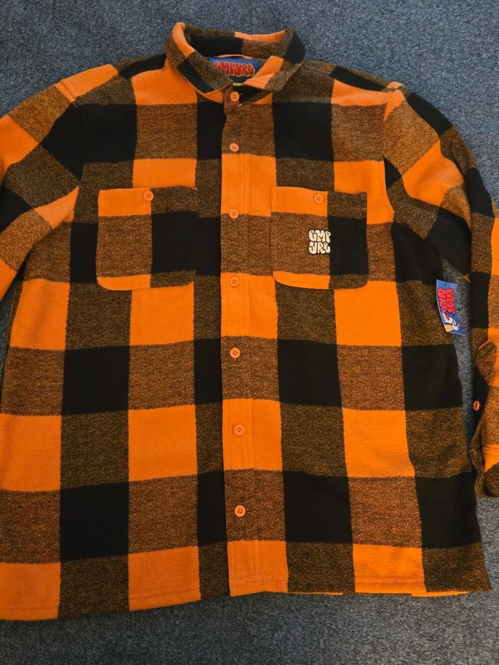 Empyre Men’s Heavy Flannel Plaid Orange Black Skater Streetwear Large